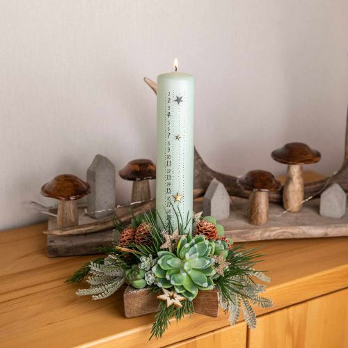 Floristik24 Adventní kalendář svíčka světle zelená sloupová svíčka 250/50mm