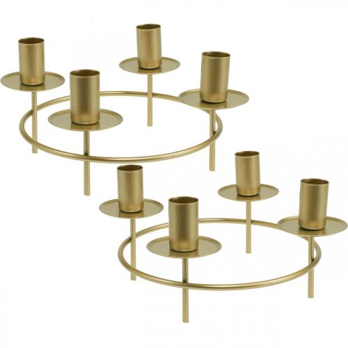 Svícen kroužek tyč svíčky svícen zlatý Ø23cm V11cm 2ks