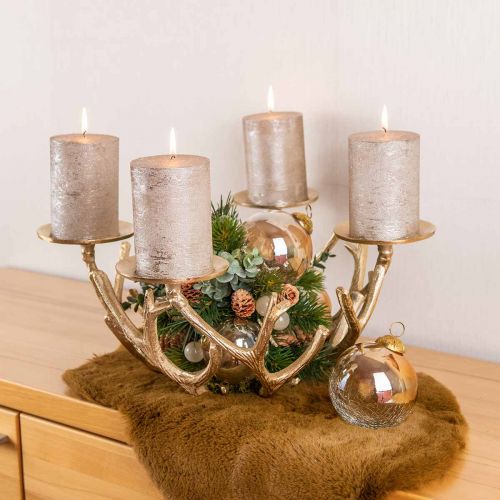 Floristik24 Adventní věnec moderní kovový svícen paroh zlatý Ø49cm