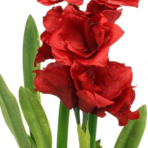 Floristik24 Umělá amaryllis červená 3 hedvábné květy na mechových koulích V64cm