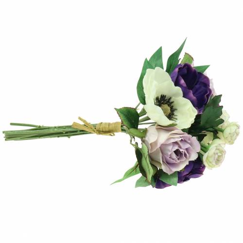 Floristik24 Kytice se sasankami a růžemi fialová, krémová 30cm