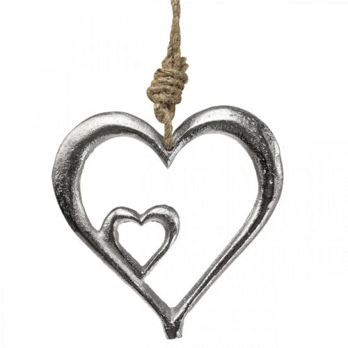 Přívěsek ozdobné srdce kovové stříbrné přírodní 10,5x11x0,5cm