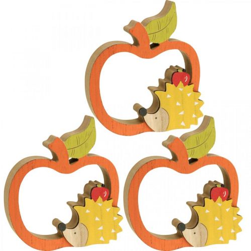položky Dekorační figurka podzim, jablko s ježkem, dřevěná dekorace 16,5×15cm 3ks