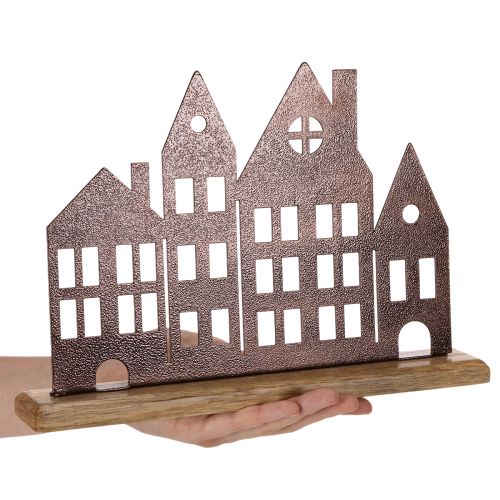 Dekorace do řady domů, kovová s dřevěným podstavcem, 30 cm | Floristik24.cz