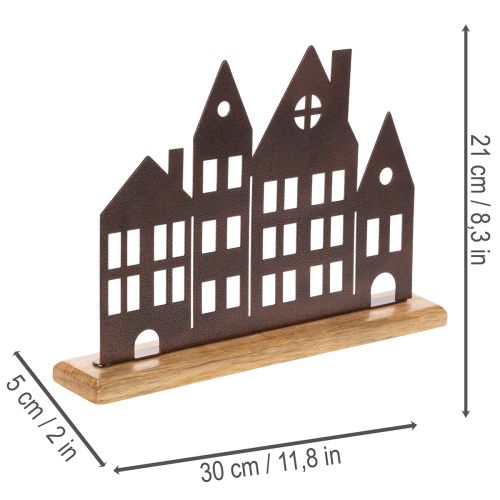 Dekorace do řady domů, kovová s dřevěným podstavcem, 30 cm | Floristik24.cz