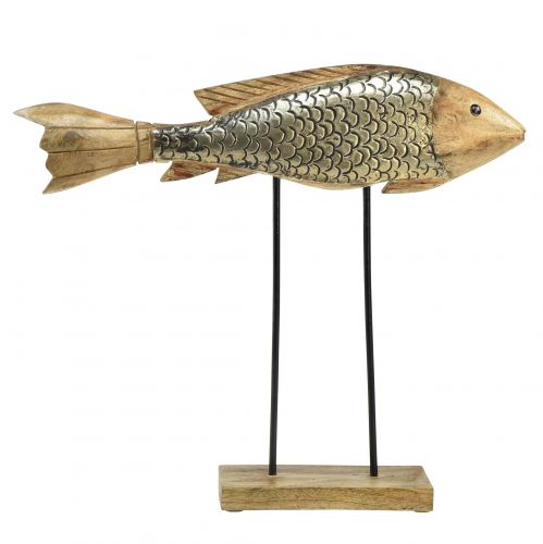 Dřevěná rybka s kovovým zdobením rybička dekorace 35x7x29,5cm