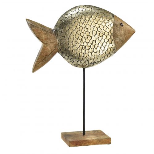 Dřevokovová ozdobná ryba mosaz námořní 33x11,5x37cm