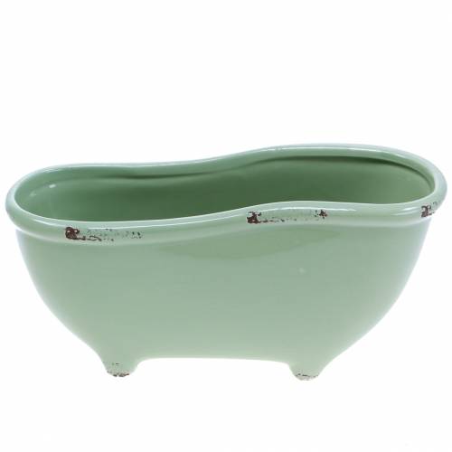 Floristik24 Dekorativní vana keramická šedá, zelená tříděná 22cm x 10cm H10cm sada 3 ks