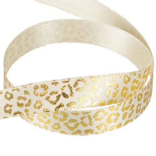 položky Hedvábná stuha s leopardím vzorem, krémově zlatá, 15 mm, 18 m