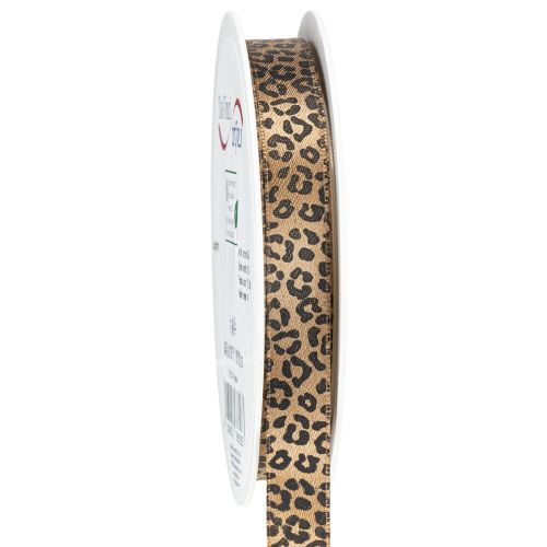 Hedvábná stuha s leopardím vzorem, hnědá a černá, 15 mm, 18 m