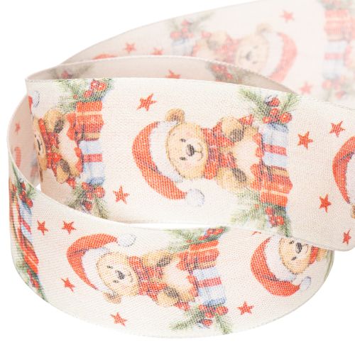 Dárková stuha medvěd s čepicí Santy a dárky 40mm 15m | Floristik24.cz