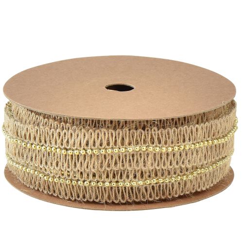 položky Jutová stuha ozdobná stuha se zlatými korálky juta 17mm 10m