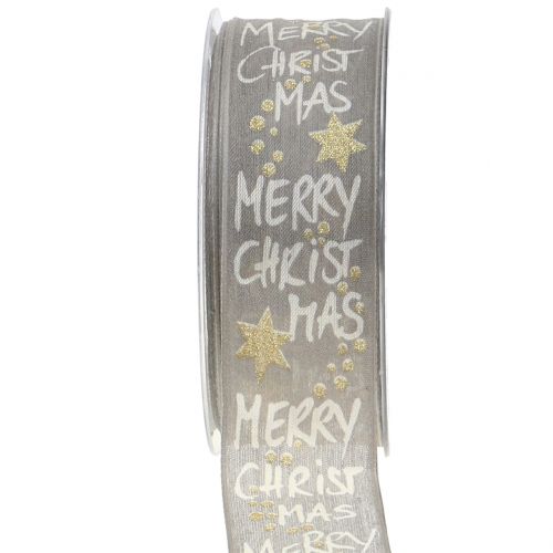 Floristik24 Stuha &quot;Merry Christmas&quot; šedá, zlatá 40mm 20m