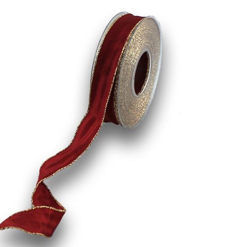 Hedvábná stuha Bordo se zlatým okrajem 25mm 25m