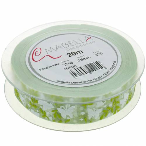 položky Ozdobná stuha s motýlky 25mm zelená organzová stuha dárková stuha 20m