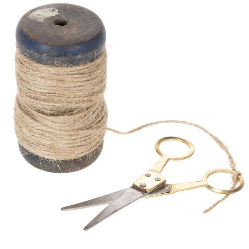 položky Jutová stuha s nůžkami, cívka, Ø5cm, výška 8cm, 2 ks