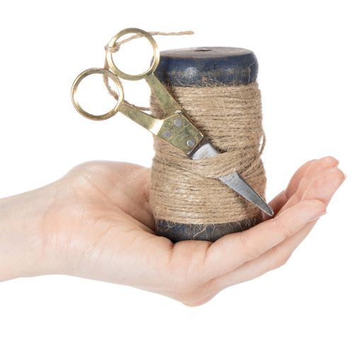 položky Jutová stuha s nůžkami, cívka, Ø5cm, výška 8cm, 2 ks