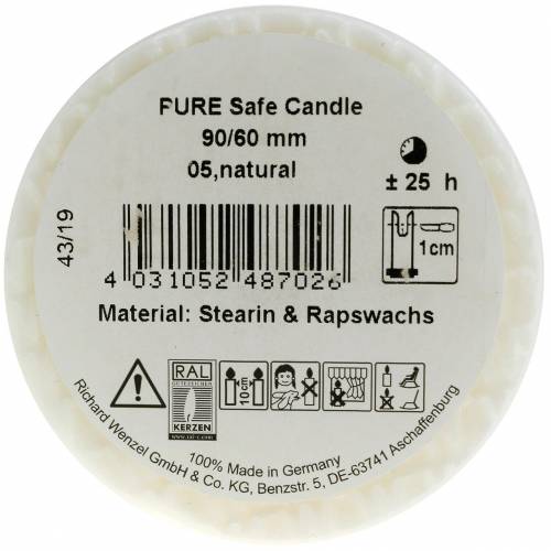 položky PURE Nature Safe Candle sloupová svíčka stearin, řepkový vosk 90/60mm bílá 1 ks