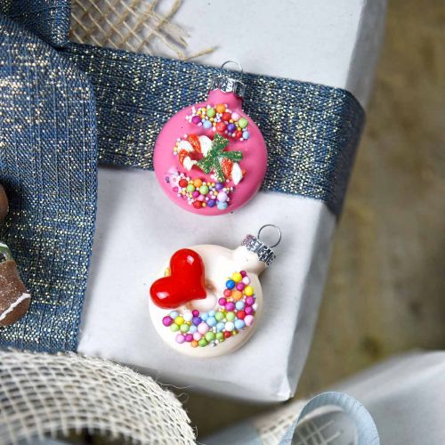 Floristik24 Přívěsek na stromeček koblihy, skleněná ozdoba, mix vánočních ozdob V4,5cm pravé sklo 6ks