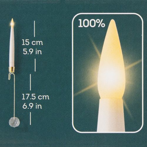 položky Svíčky na stromeček LED tyčinkové svíčky s křišťálovým žlutým světlem 31cm 10 kusů