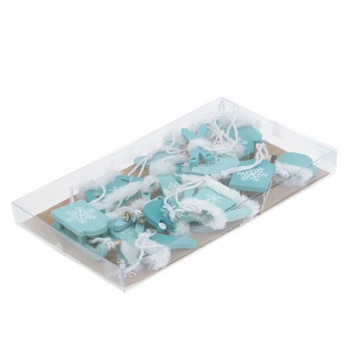 Floristik24 Ozdoby na stromeček mix 3,5cm - 7,5cm modrá, bílá 12ks