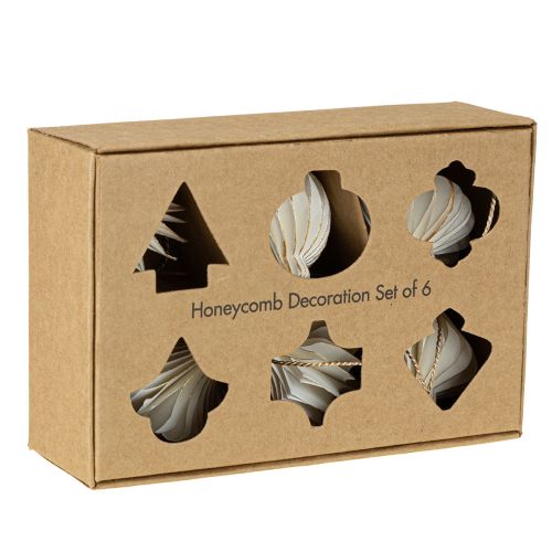 položky Papírové vánoční ozdoby, voštinový papír, bílé a zlaté, 4 cm, 6 kusů