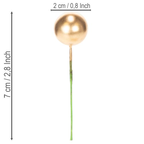 Umělé kuličky ze zlatých bobulí na drátu pro slavnostní aranžmá, 2 cm, 48 kusů | Floristik24.cz