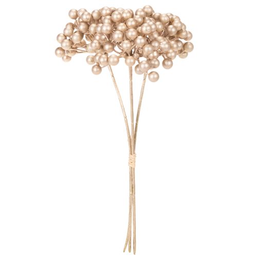 Umělá větvička z bobulí, dekorace šampaňské barvy, 28 cm, 3 kusy | Floristik24.cz