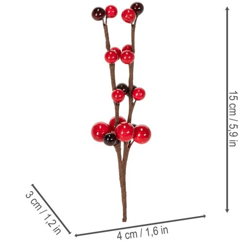 Umělá větvička s červenými bobulemi, 15 cm, 6 kusů | Floristik24.cz