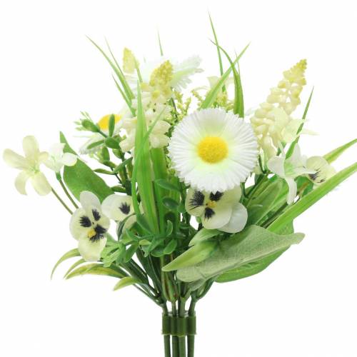 Floristik24 Jarní kytice s bellis a hyacintem umělá bílá, žlutá 25cm