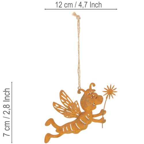 Závěsná dekorace včely, rezavě zbarvený kov, letní dekorace, 12 cm, 6 kusů | Floristik24.cz
