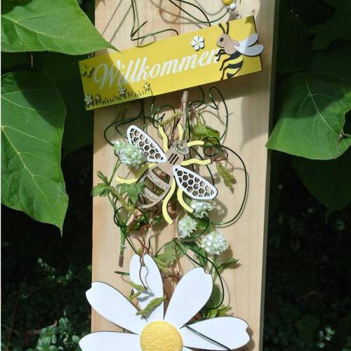 položky Dekorace na zavěšení včelek žlutá, bílá, zlatá dřevěná letní dekorace 6 kusů
