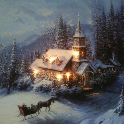 Floristik24 LED nástěnná malba zimní krajina s kostelem 38×28cm Na baterii