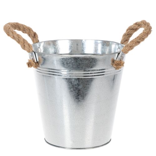 Lesklý kovový kbelík s lanovými rukojeťmi, Ø18 cm nakoupit | Floristik24.cz