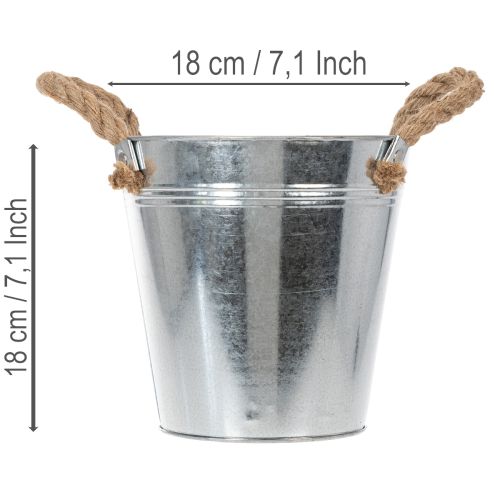 Lesklý kovový kbelík s lanovými rukojeťmi, Ø18 cm | Floristik24.cz
