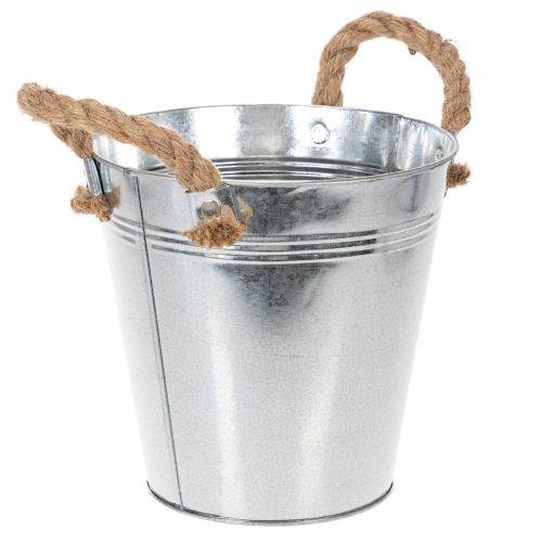 Lesklý kovový kbelík s lanovými rukojeťmi, Ø18 cm | Floristik24.cz