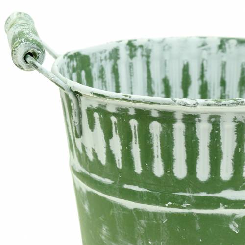 Floristik24 Plechové vědro zelené bílené Ø19cm H17cm 1 kus