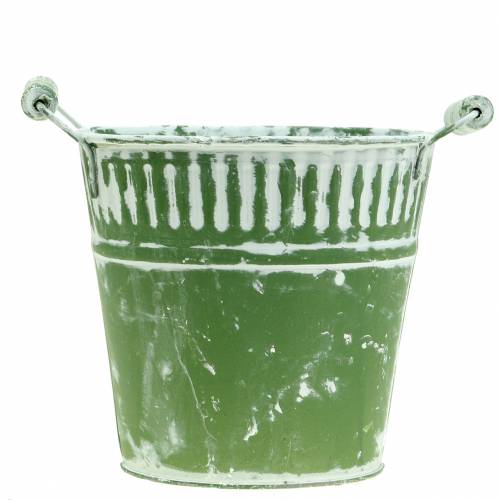 Floristik24 Plechové vědro zelené bílené Ø19cm H17cm 1 kus