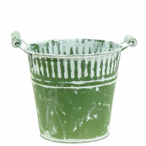 Plechové vědro zelené bílené Ø16cm H15cm 1 kus | Floristik24.cz