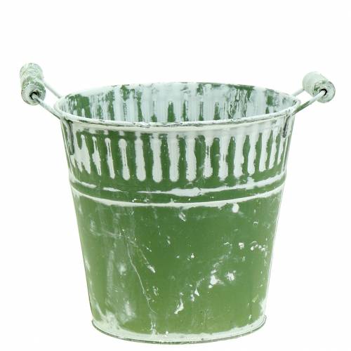 Floristik24 Plechové vědro zelené bílené Ø19cm H17cm 1 kus