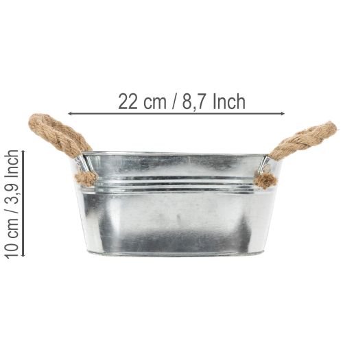 Kovová miska s lanovými úchyty, stříbrná, výška 22 cm, výška 10 cm | Floristik24.cz