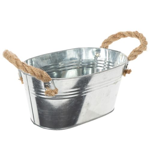 Kovová miska s lanovými úchyty, stříbrná, výška 22 cm, výška 10 cm | Floristik24.cz