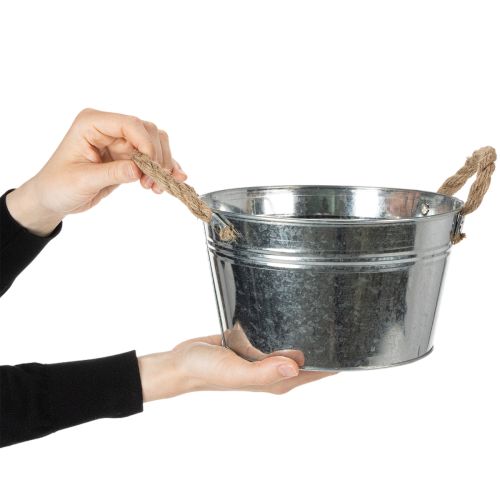 Lesklá kovová miska s lanovými úchyty, Ø22cm | Floristik24.cz