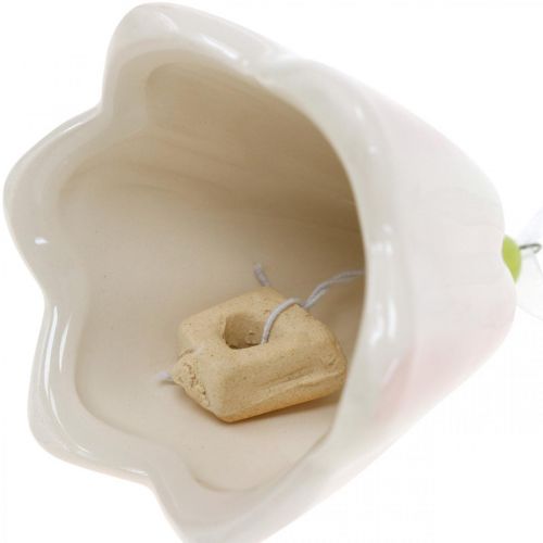 Floristik24 Květinový zvoneček na zavěšení růžová, krémová jarní dekorace keramická V6cm 6ks