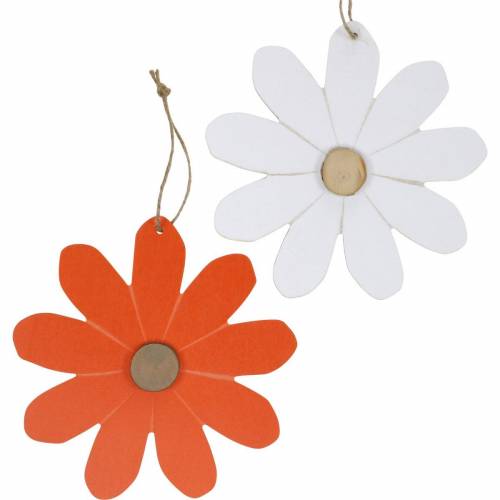 Přívěsek květina, dekorativní květiny oranžové a bílé, dřevěná dekorace, léto, dekorativní květiny 8 kusů
