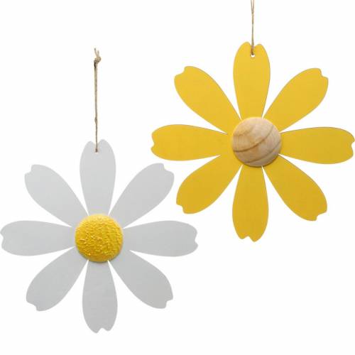 Floristik24 Dřevěné květy, letní dekorace, sedmikrásky žluté a bílé, dekorační květiny na zavěšení 4ks