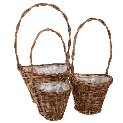 položky Košík na květiny Rukojeť na košík z vrby Natural 29/23/21 cm Sada 3 ks