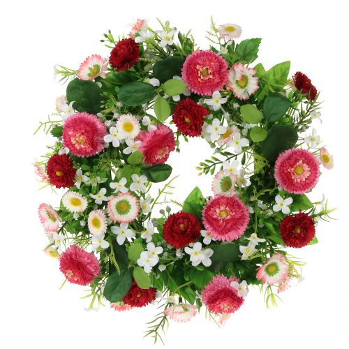 Květinový věnec s Bellis růžovo-bílý Ø30cm