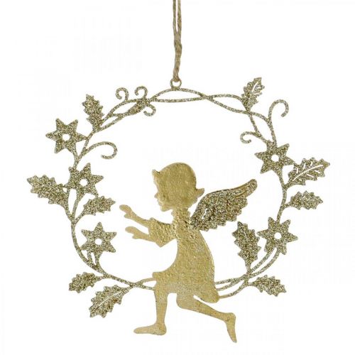 Floristik24 Andělský věnec, vánoční dekorace, anděl k zavěšení, kovový přívěsek Zlatý V14cm Š15,5