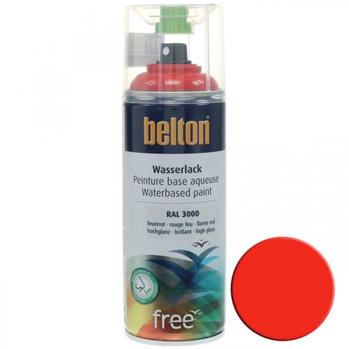 Bezvodý vodní lak Belton červený vysoký lesk barva sprej fire red 400ml